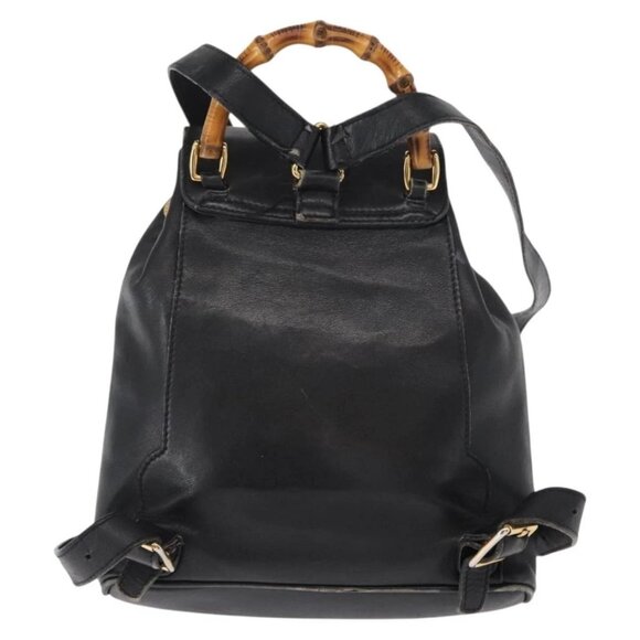 GUCCI Bamboo Backpack Leather Black Gold 003 2058 0030 Auth 151518 main image 16